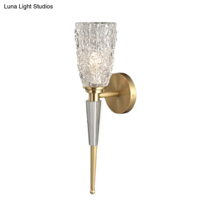 DecorBites™ DecorBites™ Contemporary Clear Crystal Wall Lamp with Gold Cylinder/Tapered Shade - 1 Light Sconce Fixture