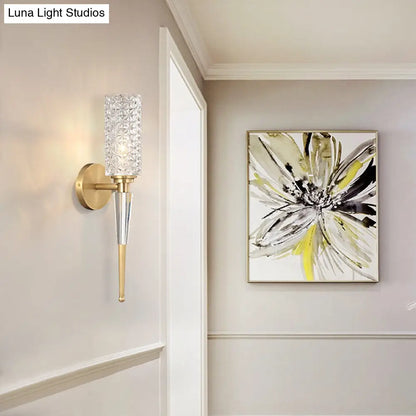 DecorBites™ DecorBites™ Contemporary Clear Crystal Wall Lamp with Gold Cylinder/Tapered Shade - 1 Light Sconce Fixture