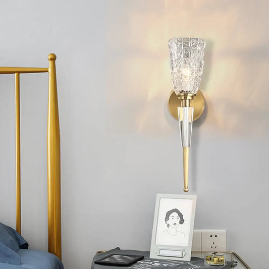 DecorBites™ DecorBites™ Contemporary Clear Crystal Wall Lamp with Gold Cylinder/Tapered Shade - 1 Light Sconce Fixture