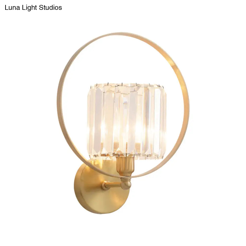 Aplique de pared DecorBites™ de cristal transparente contemporáneo con detalles dorados y marco circular - 1 bombilla