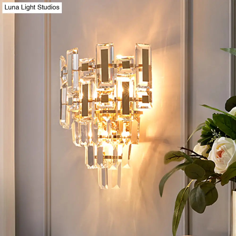 Aplique de pared DecorBites™ de cristal transparente contemporáneo con 5 niveles y 3 luces para sala de estar, montaje empotrado