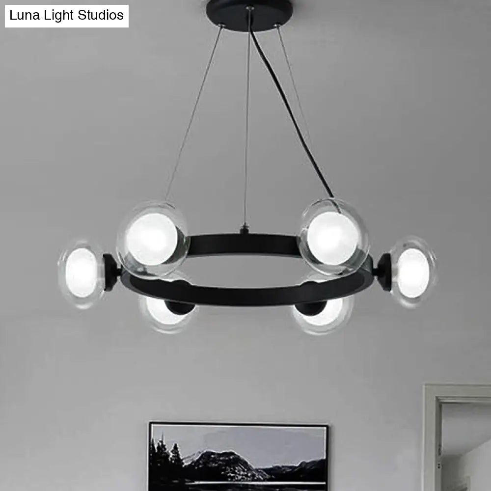 ثريا زجاجية شفافة معاصرة بتصميم حلقة دائرية - مصباح LED معلق 6/8 ضوء باللون الأسود