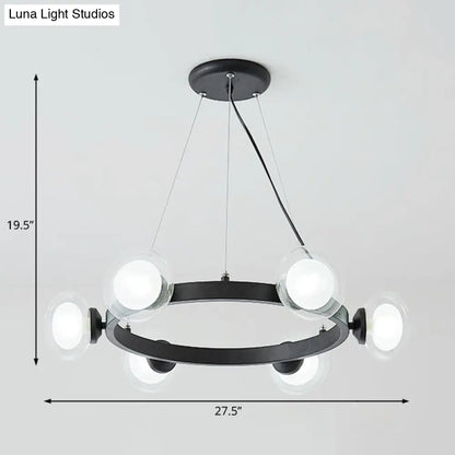 ثريا زجاجية شفافة معاصرة بتصميم حلقة دائرية - مصباح LED معلق 6/8 ضوء باللون الأسود