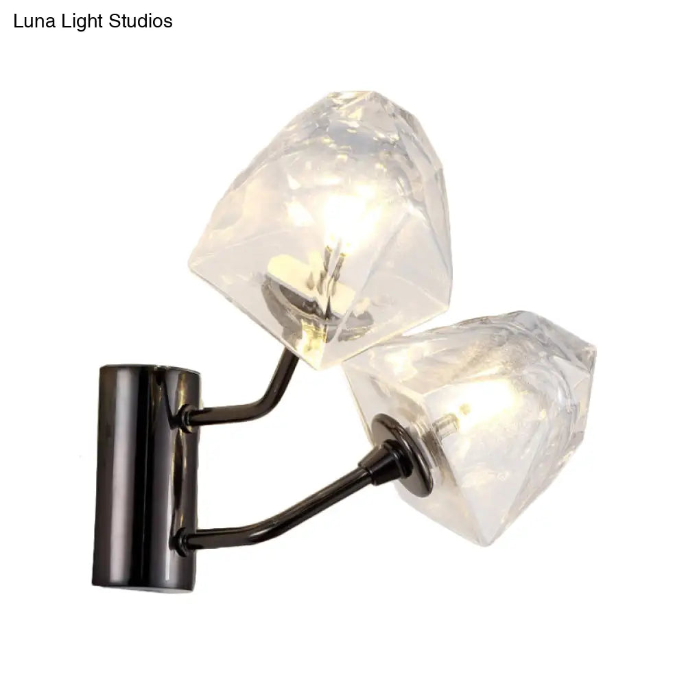 Aplique de pared contemporáneo DecorBites™ de cristal transparente facetado - Media luz con acabado negro/dorado - Ideal para escaleras