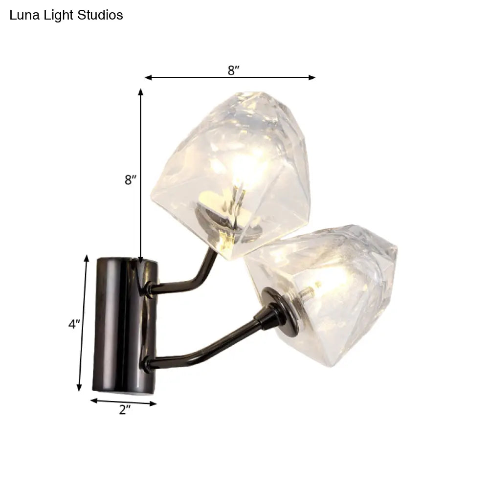 Aplique de pared contemporáneo DecorBites™ de cristal transparente facetado - Media luz con acabado negro/dorado - Ideal para escaleras