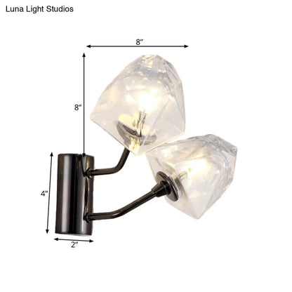 Aplique de pared contemporáneo DecorBites™ de cristal transparente facetado - Media luz con acabado negro/dorado - Ideal para escaleras