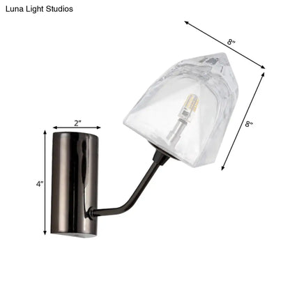 Aplique de pared contemporáneo DecorBites™ de cristal transparente facetado - Media luz con acabado negro/dorado - Ideal para escaleras