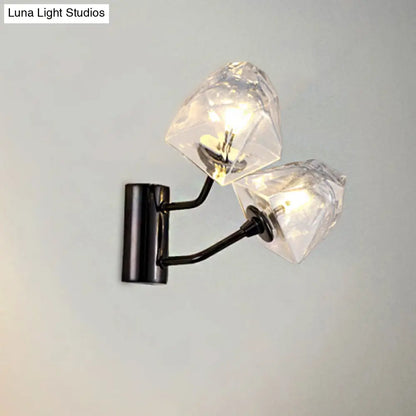 Aplique de pared contemporáneo DecorBites™ de cristal transparente facetado - Media luz con acabado negro/dorado - Ideal para escaleras