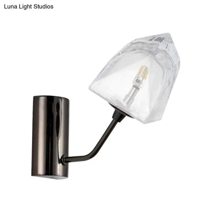 Aplique de pared contemporáneo DecorBites™ de cristal transparente facetado - Media luz con acabado negro/dorado - Ideal para escaleras