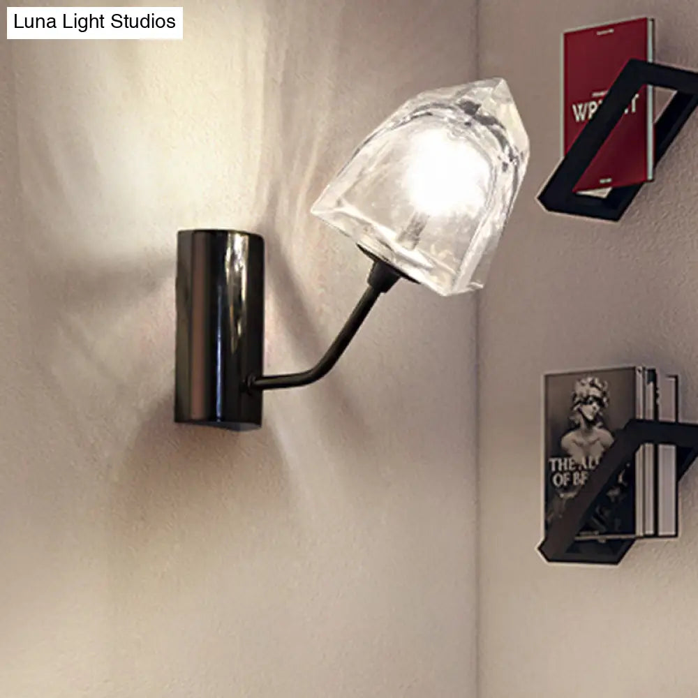 Aplique de pared contemporáneo DecorBites™ de cristal transparente facetado - Media luz con acabado negro/dorado - Ideal para escaleras