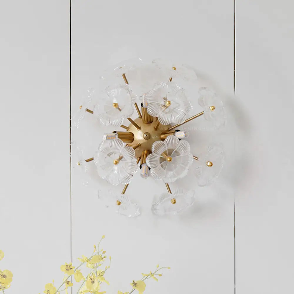 DecorBites™ DecorBites™ Contemporary Clear Glass Flower Wall Sconce with 4 Gold-Finished Heads