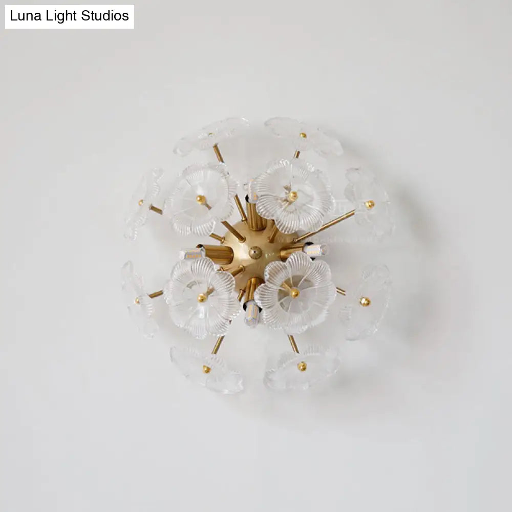 DecorBites™ DecorBites™ Contemporary Clear Glass Flower Wall Sconce with 4 Gold-Finished Heads