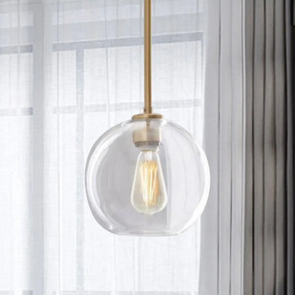 Contemporary Clear Glass Globe Pendant Light - 1 Light, 8"/10"/12" Wide Hanging Lamp