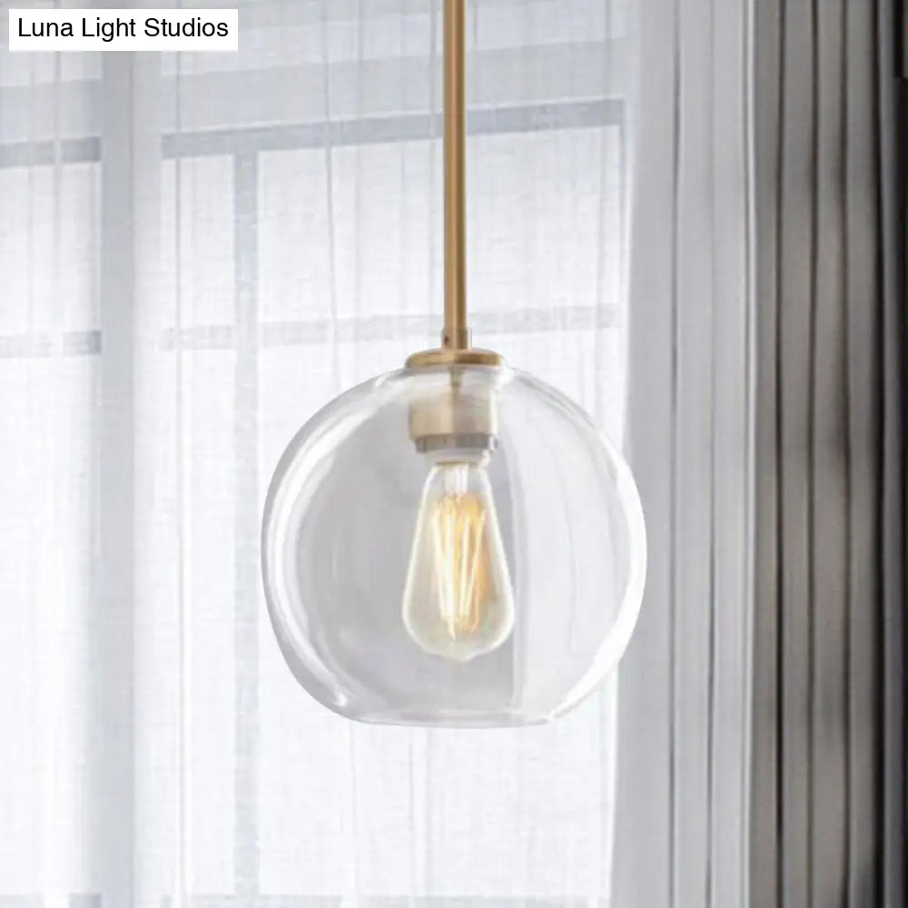 Contemporary Clear Glass Globe Pendant Light - 1 Light, 8"/10"/12" Wide Hanging Lamp