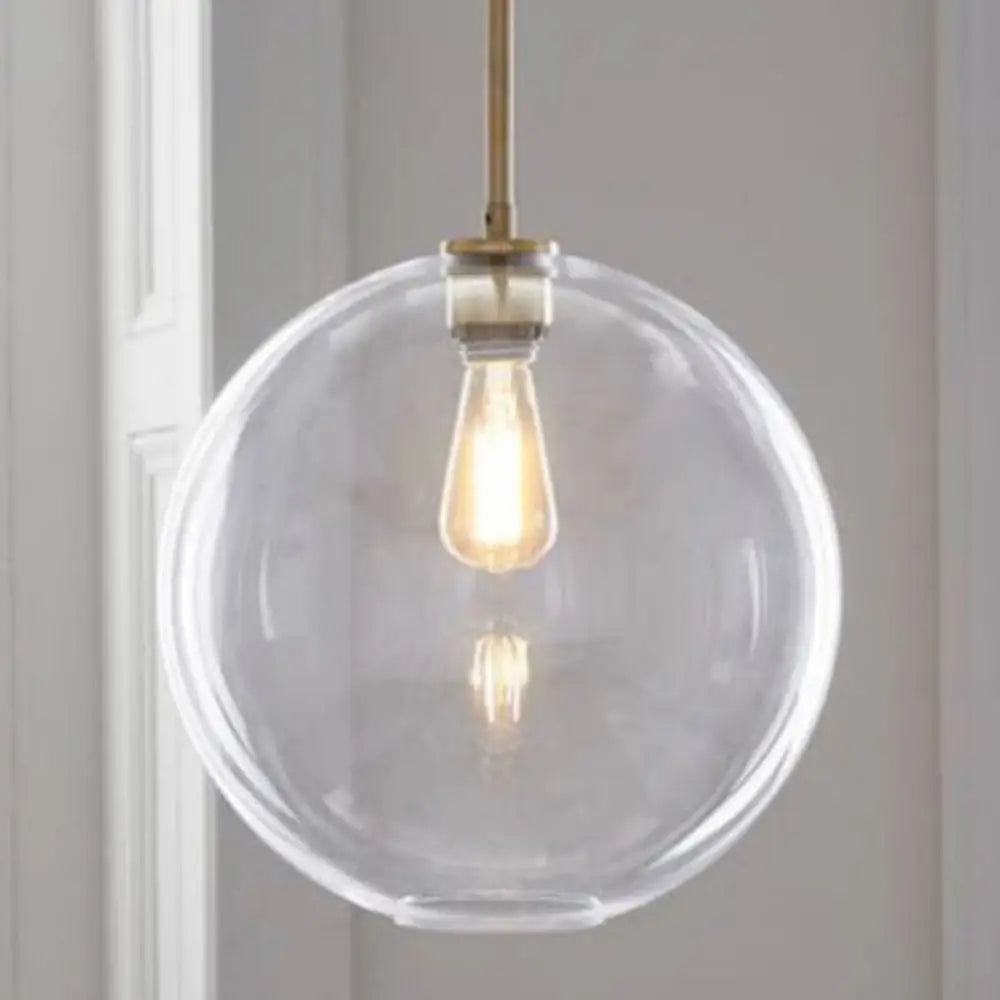 Contemporary Clear Glass Globe Pendant Light - 1 Light, 8"/10"/12" Wide Hanging Lamp