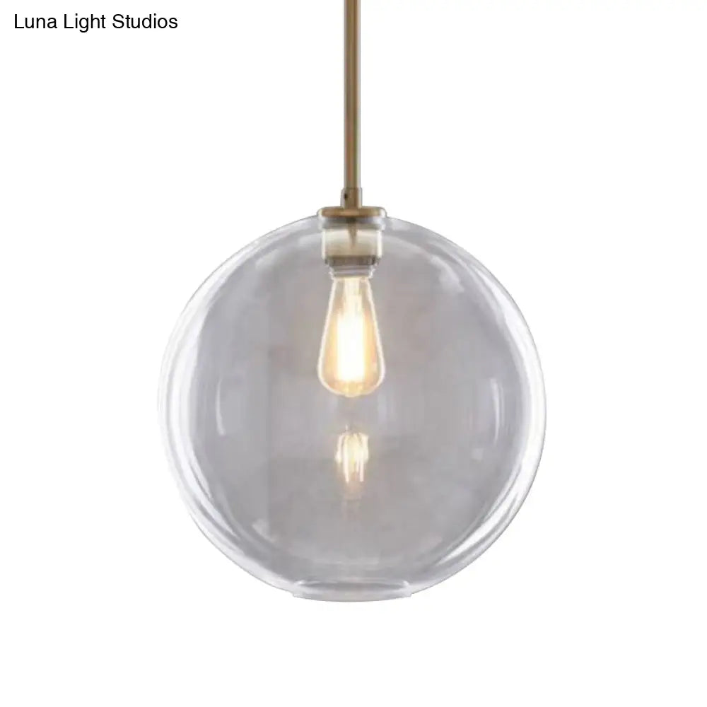 Contemporary Clear Glass Globe Pendant Light - 1 Light, 8"/10"/12" Wide Hanging Lamp