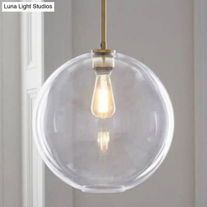 Contemporary Clear Glass Globe Pendant Light - 1 Light, 8"/10"/12" Wide Hanging Lamp