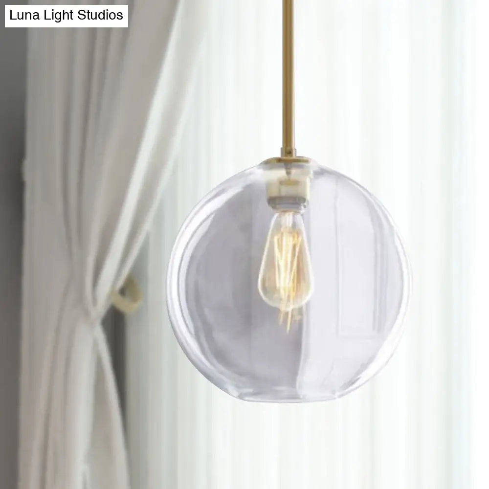 Contemporary Clear Glass Globe Pendant Light - 1 Light, 8"/10"/12" Wide Hanging Lamp