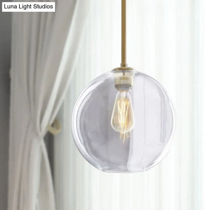 Contemporary Clear Glass Globe Pendant Light - 1 Light, 8"/10"/12" Wide Hanging Lamp