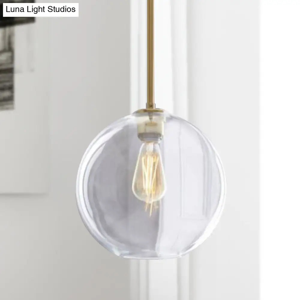 Contemporary Clear Glass Globe Pendant Light - 1 Light, 8"/10"/12" Wide Hanging Lamp