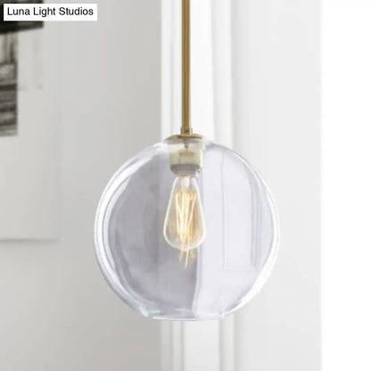 Contemporary Clear Glass Globe Pendant Light - 1 Light, 8"/10"/12" Wide Hanging Lamp