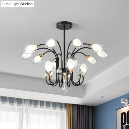 Lámpara de araña colgante contemporánea de cristal transparente - Forma ovalada, 9/15 bombillas - Lámpara colgante negra