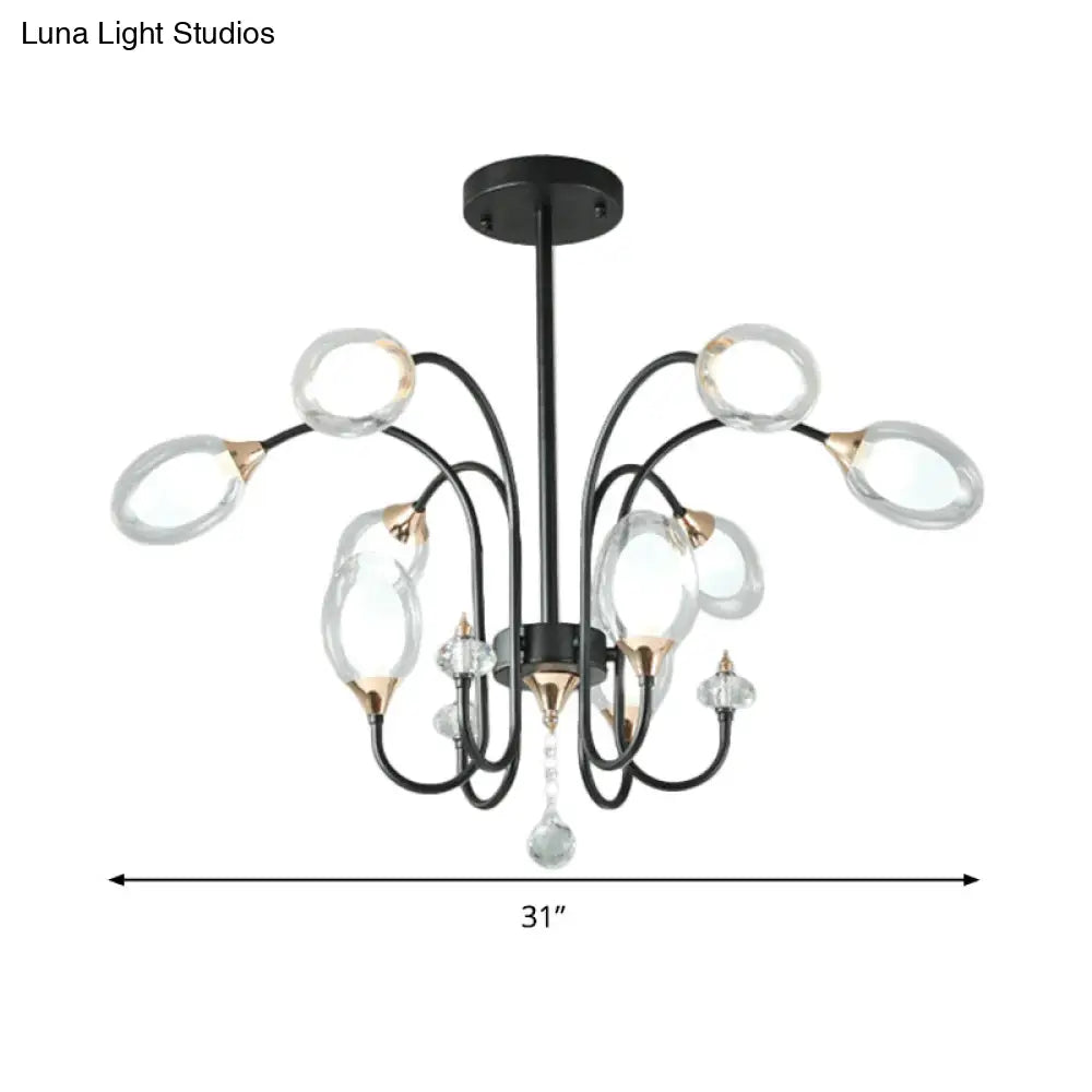 Lámpara de araña colgante contemporánea de cristal transparente - Forma ovalada, 9/15 bombillas - Lámpara colgante negra