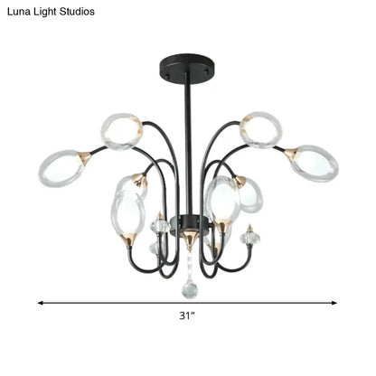 Lámpara de araña colgante contemporánea de cristal transparente - Forma ovalada, 9/15 bombillas - Lámpara colgante negra
