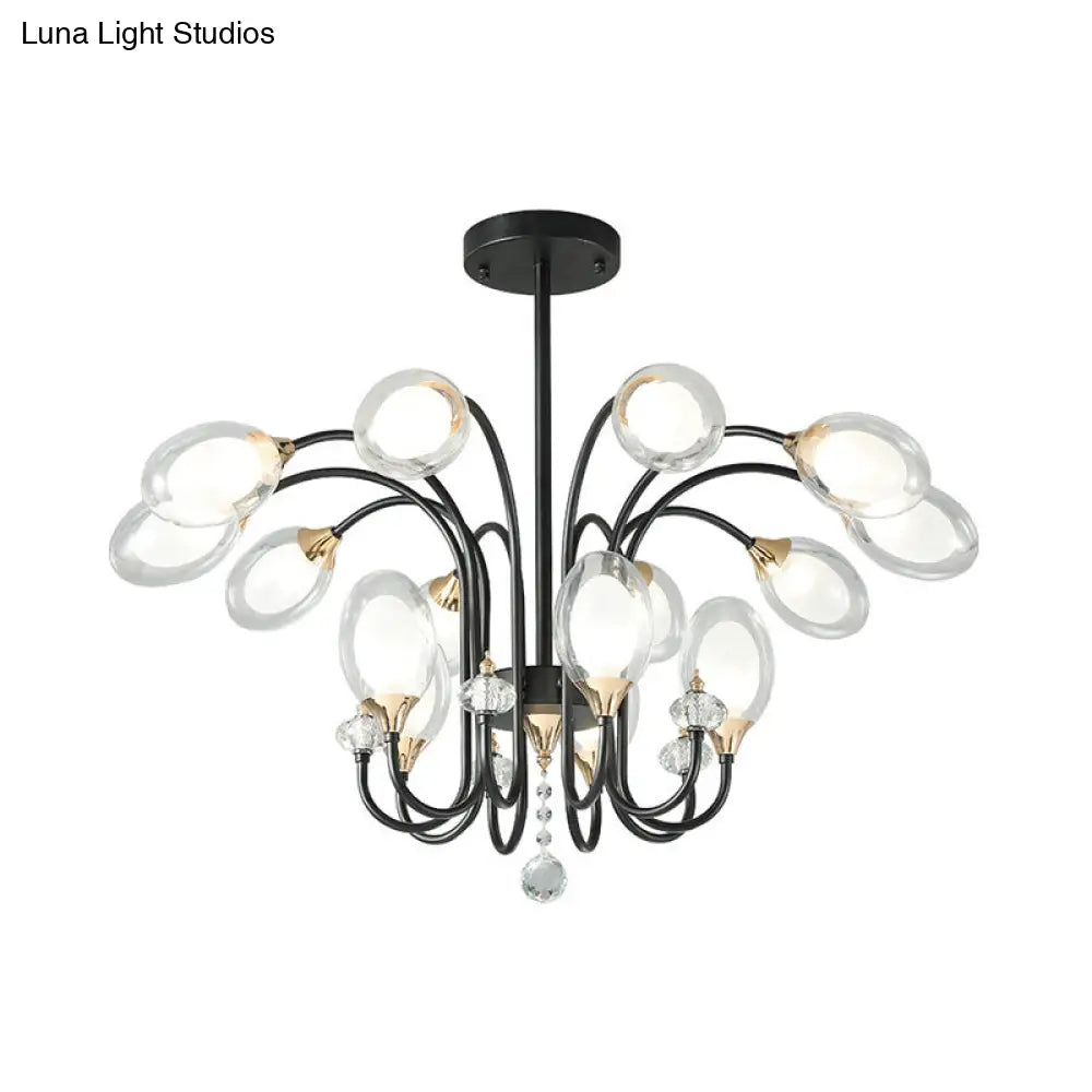 Lámpara de araña colgante contemporánea de cristal transparente - Forma ovalada, 9/15 bombillas - Lámpara colgante negra