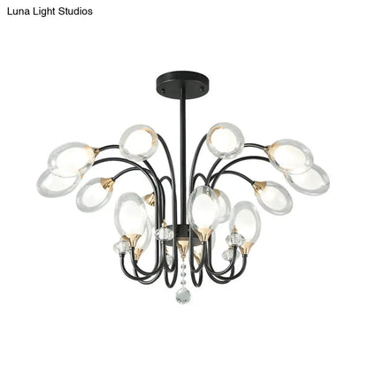 Lámpara de araña colgante contemporánea de cristal transparente - Forma ovalada, 9/15 bombillas - Lámpara colgante negra