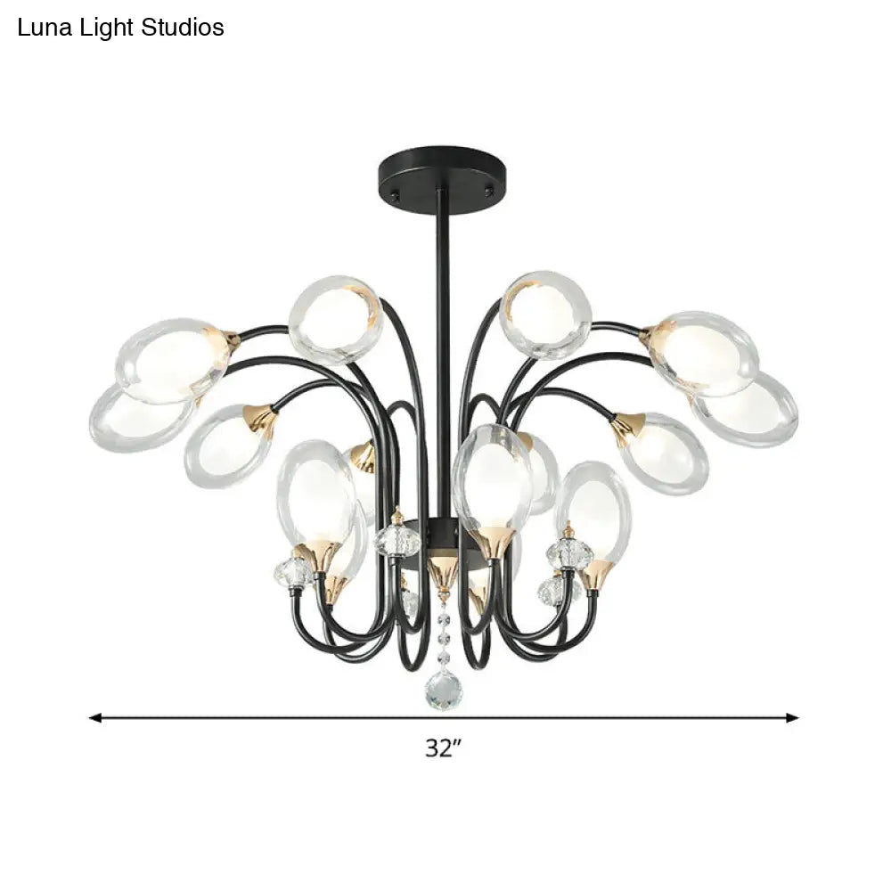 Lámpara de araña colgante contemporánea de cristal transparente - Forma ovalada, 9/15 bombillas - Lámpara colgante negra