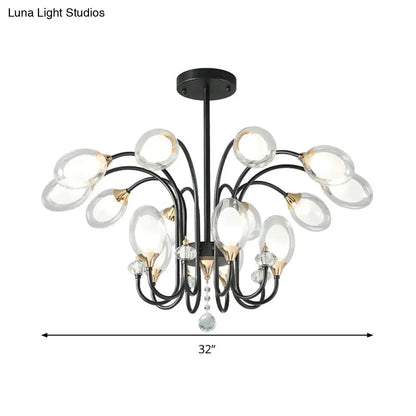 Lámpara de araña colgante contemporánea de cristal transparente - Forma ovalada, 9/15 bombillas - Lámpara colgante negra