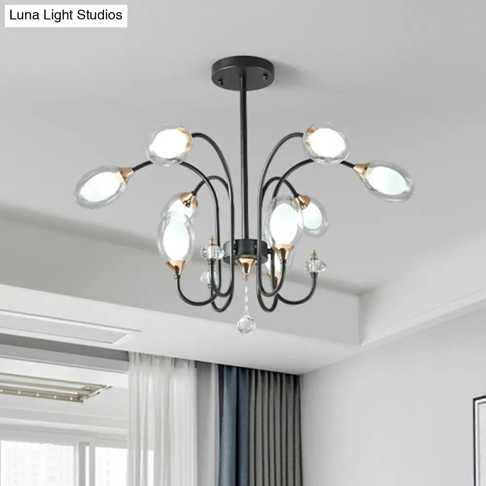 Lámpara de araña colgante contemporánea de cristal transparente - Forma ovalada, 9/15 bombillas - Lámpara colgante negra