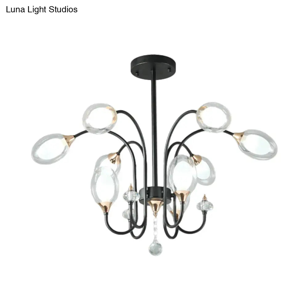 Lámpara de araña colgante contemporánea de cristal transparente - Forma ovalada, 9/15 bombillas - Lámpara colgante negra