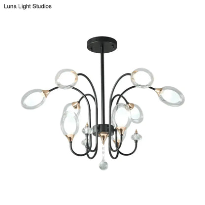 Lámpara de araña colgante contemporánea de cristal transparente - Forma ovalada, 9/15 bombillas - Lámpara colgante negra