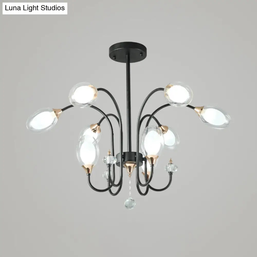 Lámpara de araña colgante contemporánea de cristal transparente - Forma ovalada, 9/15 bombillas - Lámpara colgante negra