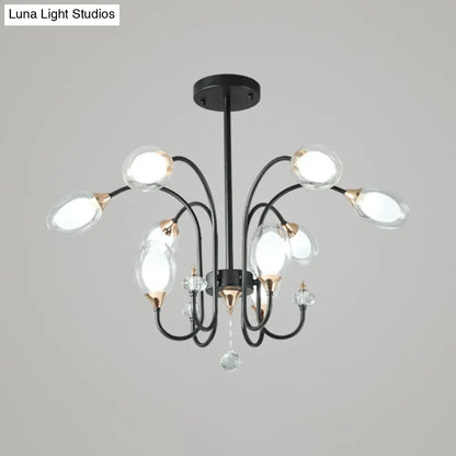 Lámpara de araña colgante contemporánea de cristal transparente - Forma ovalada, 9/15 bombillas - Lámpara colgante negra