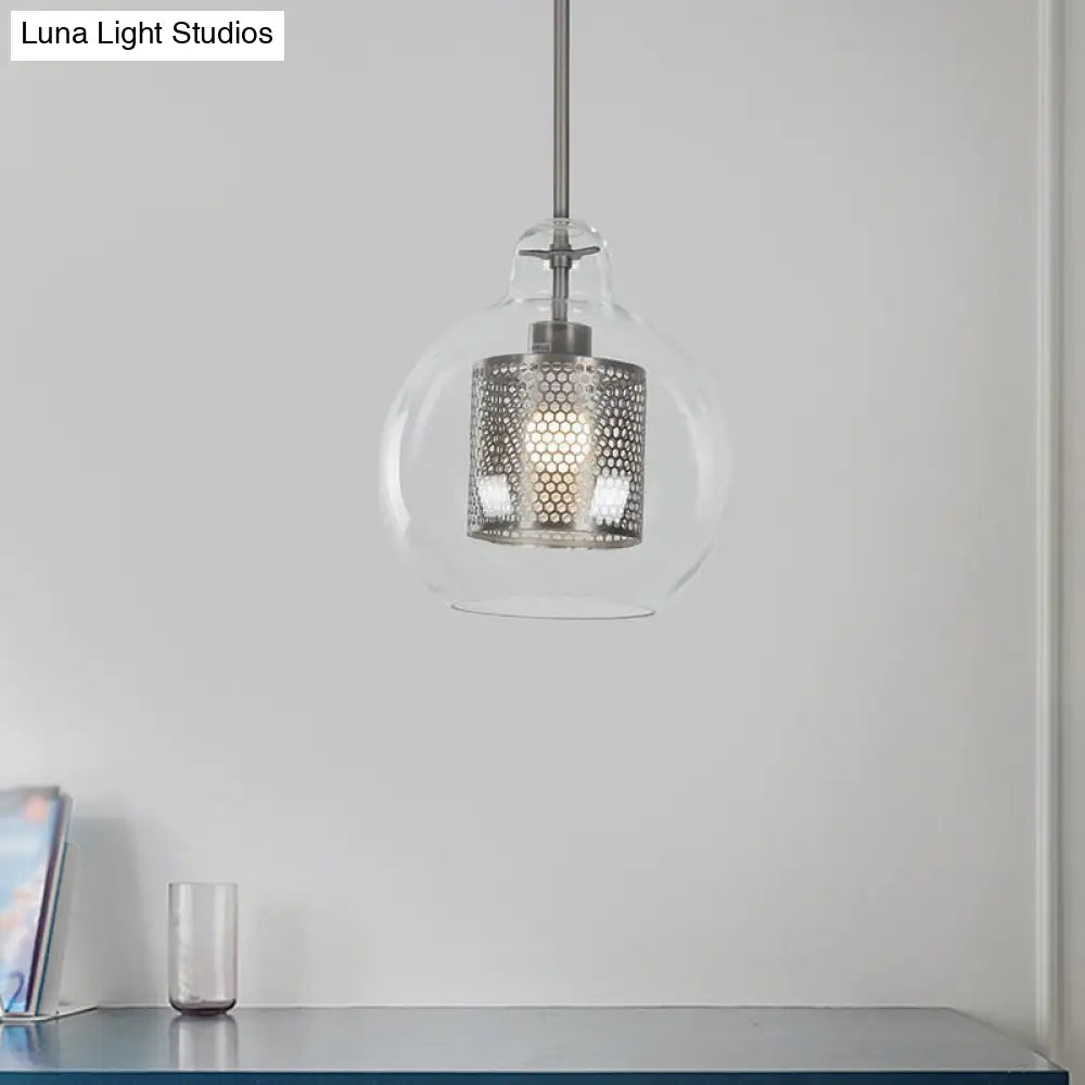 Contemporary Clear Glass Metal Pendant Light for Dining Room - 1-Light Orb Design