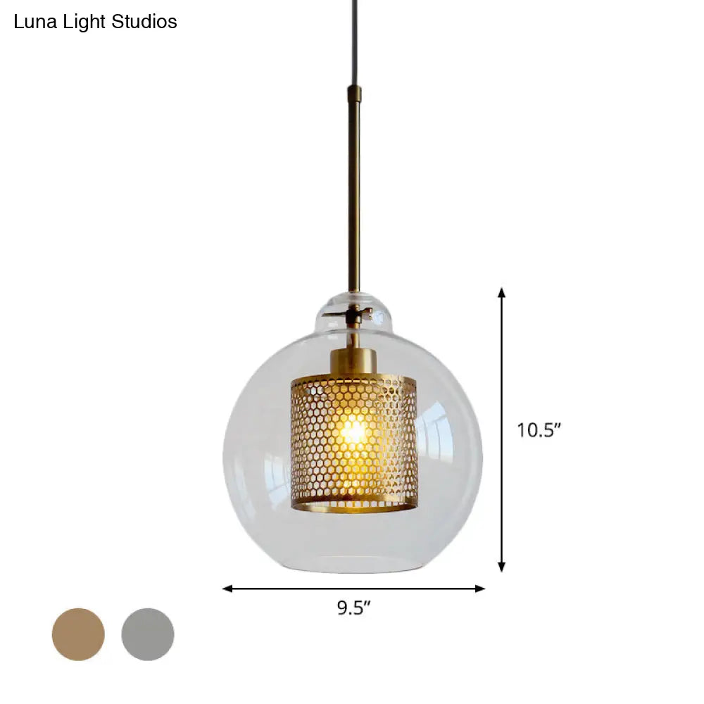 Contemporary Clear Glass Metal Pendant Light for Dining Room - 1-Light Orb Design