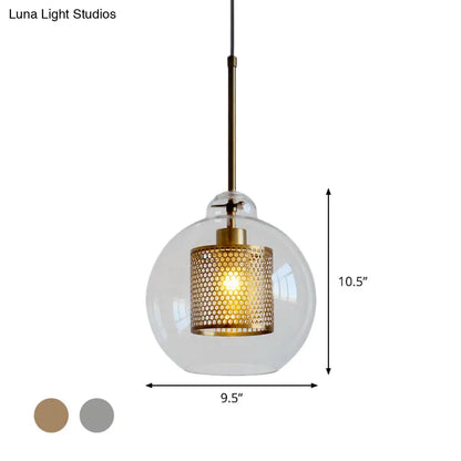 Contemporary Clear Glass Metal Pendant Light for Dining Room - 1-Light Orb Design