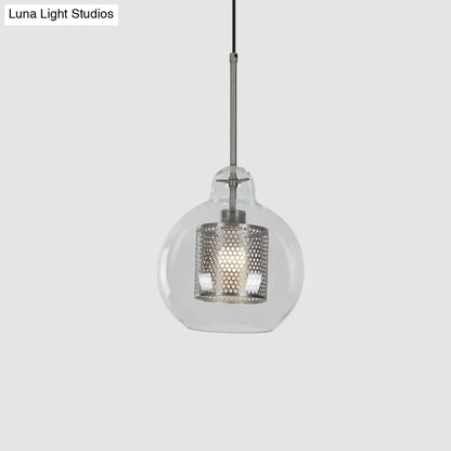 Contemporary Clear Glass Metal Pendant Light for Dining Room - 1-Light Orb Design