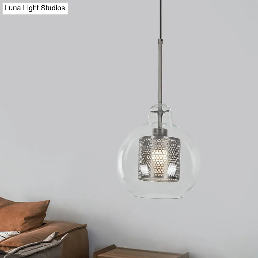 Contemporary Clear Glass Metal Pendant Light for Dining Room - 1-Light Orb Design