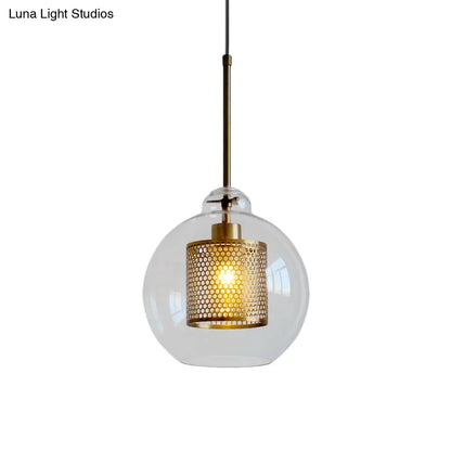 Contemporary Clear Glass Metal Pendant Light for Dining Room - 1-Light Orb Design