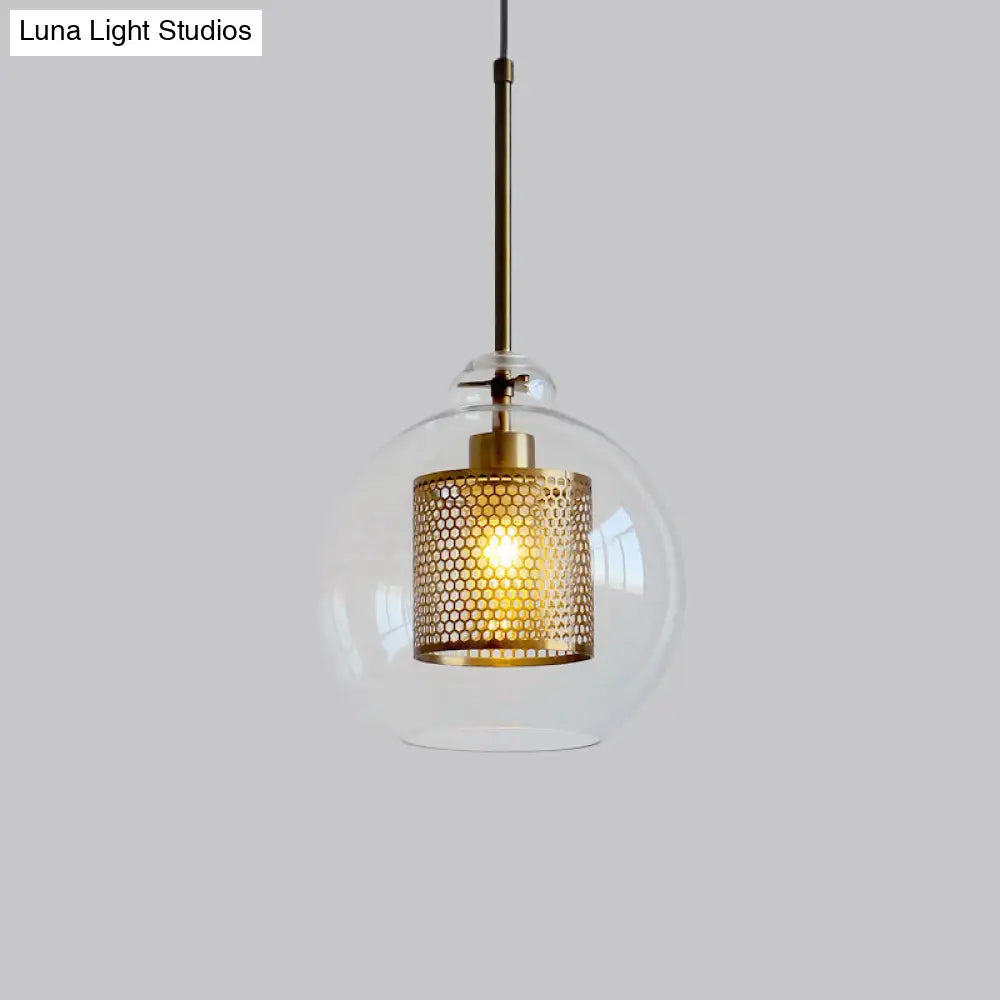 Contemporary Clear Glass Metal Pendant Light for Dining Room - 1-Light Orb Design