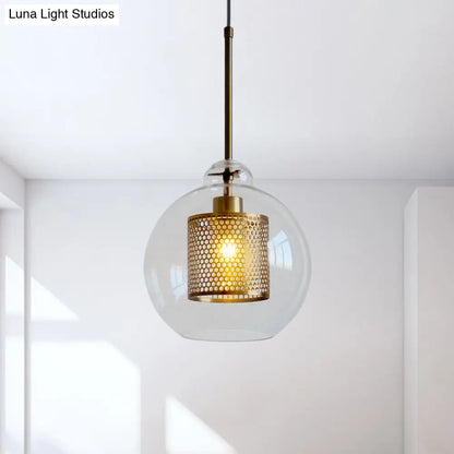 Contemporary Clear Glass Metal Pendant Light for Dining Room - 1-Light Orb Design