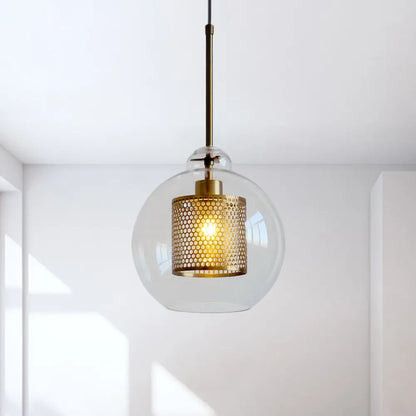 Contemporary Clear Glass Metal Pendant Light for Dining Room - 1-Light Orb Design