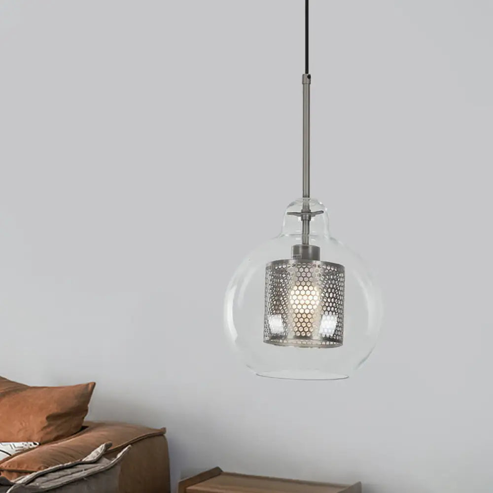 Contemporary Clear Glass Metal Pendant Light for Dining Room - 1-Light Orb Design