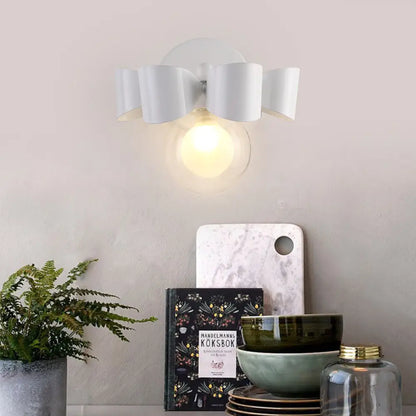 Lámpara de pared redonda de cristal transparente contemporáneo DecorBites™ - Aplique de pared blanco de 1 luz con diseño de arco