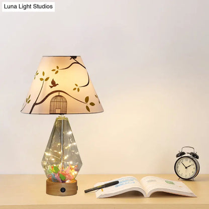 Contemporary Clear Glass Urn Night Lamp with Cone Fabric Shade - Ideal 1-Bulb Table Light for Bedroom