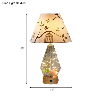 Contemporary Clear Glass Urn Night Lamp with Cone Fabric Shade - Ideal 1-Bulb Table Light for Bedroom